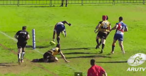 Naiyaravaro crossing for the second try of his brace against Perth Spirit. Photo ARU TV