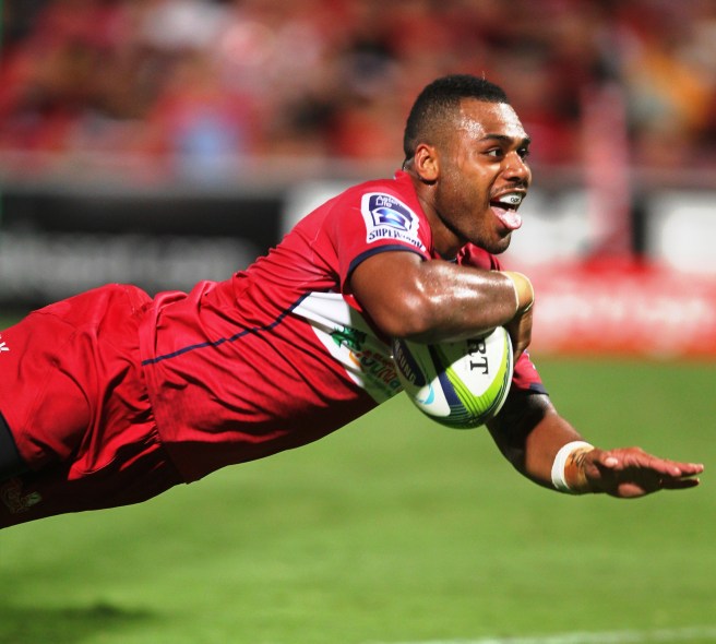 Samu Kerevi crosses for a try against the Crusaders. Photo sourced from: www.redsrugby.com.au